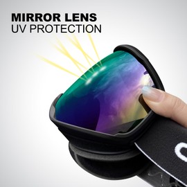 Odoland Snow Ski Goggles, OTG Snowboard Goggles for Men Women and Youth, Anti-Fog UV400 Protection and Helmet Compatible,Black Frame Green Lens