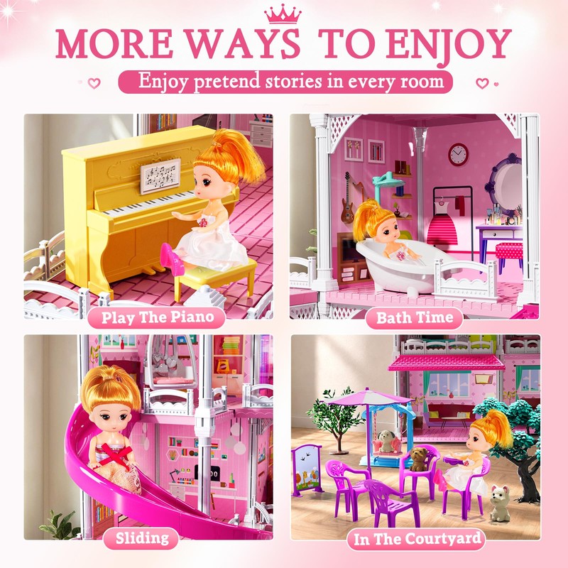 JUKUDAHU 4-Story Villa Playset for Girls Ages 3-8 - 11