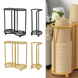 No drilling required disposable cup storage rack for water and tea cups, space-saving vertical holder organizer for home or office countertops, easy access and sturdy design:_Black and Double