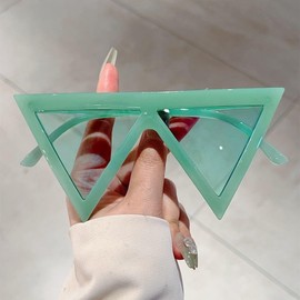 Women's triangle personality glasses, retro large frame sunglasses, women's outdoor sunglasses sun viso (green)