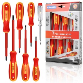 E·Durable 7pcs VDE Insulated Screwdriver Set, Magnetic Torque Screwdriver Set to 1000v, Multifunctional Tool Kit Chrome Vanadium Screwdrivers TPR Handle for Home and Professional Use, Red