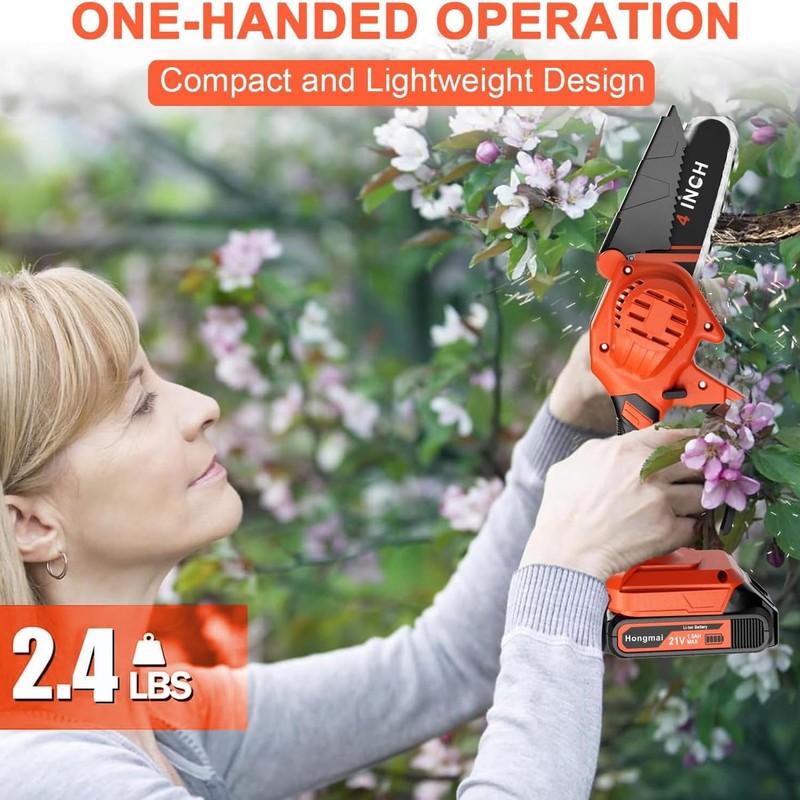 Hongmai Mini Chainsaw, 4 Inch Cordless Handheld Electric Chainsaw for