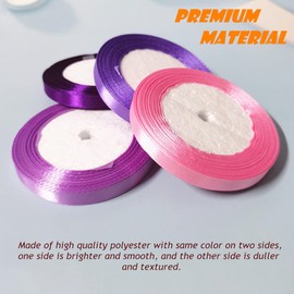 LuckyMoon 4 Rolls Fabric Satin Ribbon, 10mm Single Face Ribbons Rolls 24 Yards Craft Ribbons Embellish Ribbons for Bouquet Gift Wrapping Wedding Party Decoration Hair Bows Making (Purple)