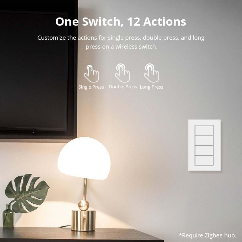 Wireless Zigbee Smart Button, 4-Way Remote Control Button Switch for