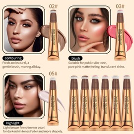 Yeweian Liquid Contour Beauty Wand, Cream Highlighter Makeup Stick,Smooth Liquid Bronzer Stick with Cushion Applicator, Lightweight Blendable Body Face Shimmer Highlighter Contour Stick, Cruelty-free(02+05)