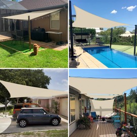 E&K Sunrise 10' x 13' Waterproof Sun Shade Sail Outdoor Rectangle Canopy Shade Cover UV Block with Hardware Kit for Pergola Patio Backyard Garden Deck (Beige)