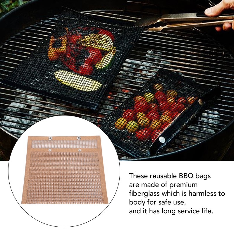 Grilling Pouches Fiberglass Mesh Non Stick High Temperature Resistant BBQ