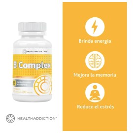 HEALTHADDICTION - Complejo B Vegano B Complex, Vitaminas B1, B2, B3, B5, B6, B7, B9, B12 - 60 Tabletas de 700mg para Energía y Apoyo Nervioso
