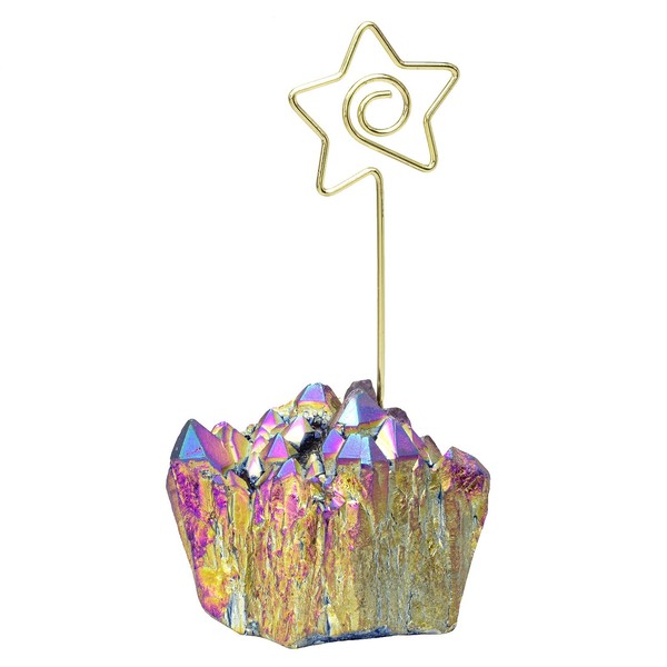 Amogeeli Titanium Coated Rock Crystal Place Name Holder, Decorative Gold