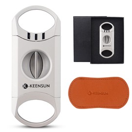 KEENSUN Zinc Alloy V-Cut Cigar Cutter (Silver), 60 Ring Gauge, 420J2 Stainless Steel Cut Blade in Gift Box