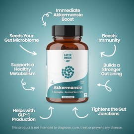 Layer Origin Akkermansia muciniphila Probiotic, The Only Akkermansia with PureHMO Prebiotic, Live, Validated Strain, 30-Day