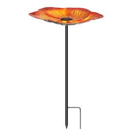 25 Inch Bird Bath, Rustproof Flower Pattern Birdfeeder with Ground Spike, Multifunctional Metal Garden Birdbath Bowl for Outdoor