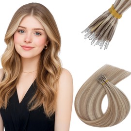 SEGOHAIR Nano Ring Hair Extensions, Nano Bead Human Hair Extensions for Women, Highlight, Add Volume and Length, 1g/stand 50g/pack, 22 Inches, Ash Blonde Mix Bleach Blonde