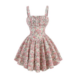 SHENHE Girl's Floral Bow Ruched Corset Dress Smocked Flowy Fit and Flare Boho Sundress Multicolor 10Y