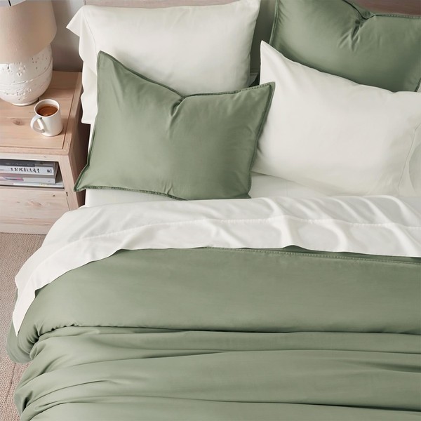 EVERGRACEHOME Cotton Tencel Cooling Duvet Cover Set Queen Size for