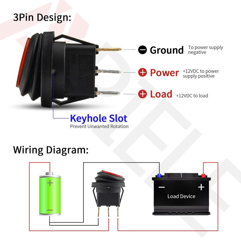 APIELE Waterproof Round Rocker Toggle Switch 2 Position DC 12V