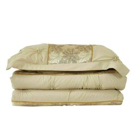 New Luxury Jacquard shimmer Glitter Quilted Bedspread Comforter Throw Bedding with Matching Pillow Shams (Gold MAYA, Filled Cushion 18" x 18")