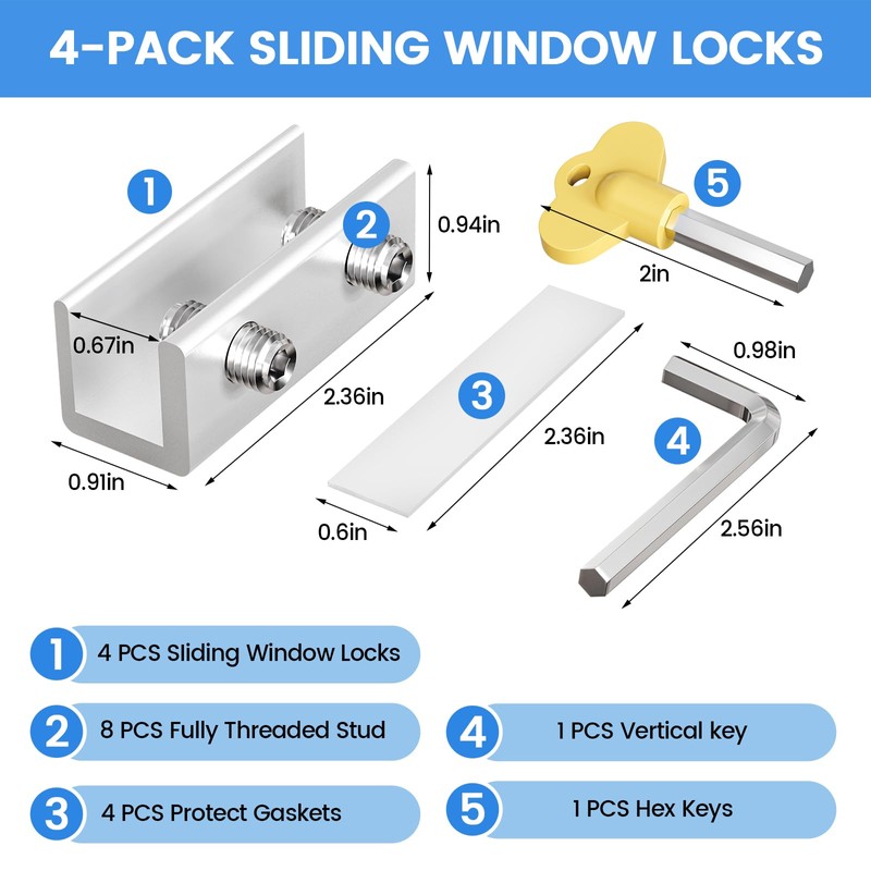 Window Locks,4 Sets Sliding Window Lock with Key, Window Locks