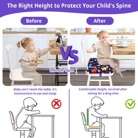 TOTIDYH Child Seat Raiser Chair, Portable Non-Slip Seat Cushion Children, Washable Seat Raiser Children's Chair with 2 Seat Belts, Dismountable Chair Raiser Child (Dinosaur Dark Blue)