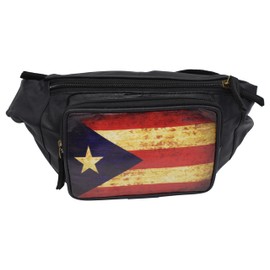 Fanny Pack Genuine Leather Adjustable Waist Crossbody Bag for Outdoor Travel with Country Flags USA, UK, CANADA, MEXICO, & PUERTO RICO (PUERTO RICO)