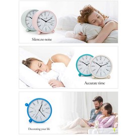 FLOITTUY Super Silent Metal Alarm Clock,Beep Wake Round Alarm Clock with Night Light,Battery Operated,Easy Set,Simple & Retro for Desk, Bedroom and Home Decoration(Pink)