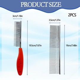 Pack of 2 Dog Comb, Cat Comb, Professional Dog Comb Removes Knots Poodle Care Deshedding Tool, Metal Comb Stainless Steel Pet Care Comb for Removing Tangles and Knots