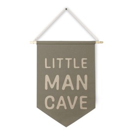 Qpenm Little Man Cave Hanging Wall Canvas Banner, Kids Playroom Hanging Pennant Flag Prints,Sage Green Nursery Boy Wall Decor, Baby Boy Wall Art 12x18in