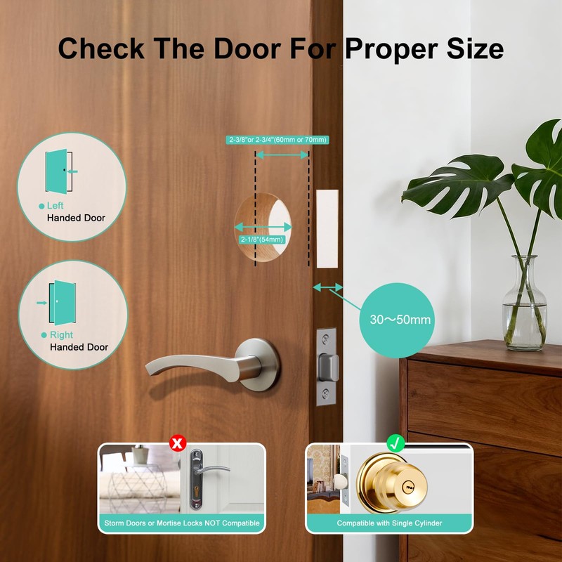 52HZ Fingerprint Door Knob with Lock, 3 in 1 Smart