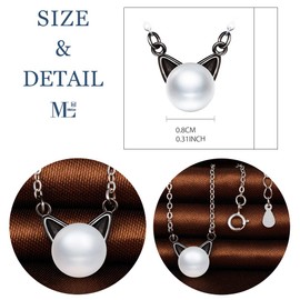 MicLee Women's Necklace 925 Sterling Silver Cute Cat Pearls Pendant Chain Freshwater Cultured Pearls Cat Ears with Gift Bag Super Gift, Silver Pearl, Pearl