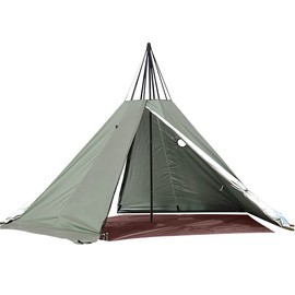 2 Person Teepee Tent with Chimney - 7.2 * 6.2FT Family 4 Season Camping Yurt Festival Tent, Pyramid Outdoor Canvas with Fabric Design Green Travel Tent Lightweight and Breathable