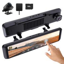 Seveat 4K Mirror Dashcam with 2K Rear Camera, 170° Wide-Angle, IPS Touch Screen, GPS Support, -20°C to 80°C Operating Range, 128GB Memory Card Included, 11.42 x 1.77 x 3.35 inches (Black)