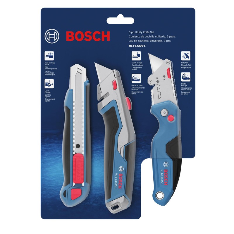 BOSCH H11-14200-1 3-Piece Utility Knife Set | Folding, Snap-Off, and