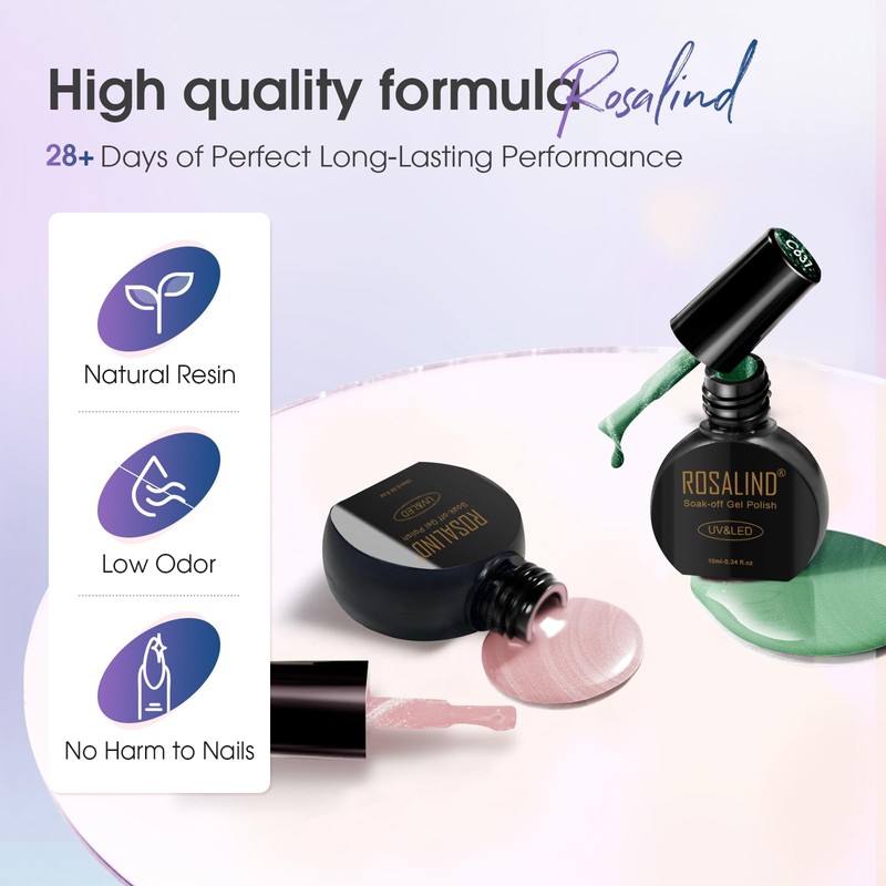 ROSALIND Cat Eye Gel Nail Polish with Magnet, 8 Colors