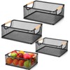 Rtteri 4 Pack Black Metal Wire Basket with Wood Handle