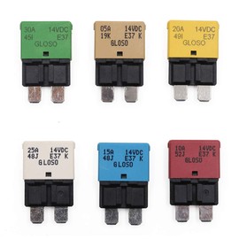 T Tocas E37 Auto (T1) Reset Low Profile ATC/ATO Fuse Circuit Breakers - 12V DC 5A 10A 15A 20A 25A 30A (6-Pack Mixed)