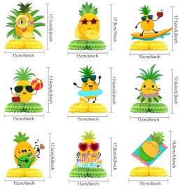 9 PCS Pineapple Honeycomb Centerpieces Summer Luau Pool Beach Hawaii Pineapple Party Supplies 3D Double Side Tropical Fruit Honeycomb Centerpieces for Baby Shower Hawaii Birthday Party Supplies