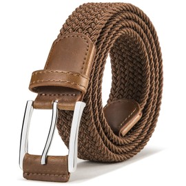 BULLIANT Stretch Belt Men,Mens Gift Woven Braided Web Belt 1 3/8 for Golf Casual Pants Shirts Jeans(Brown,36"-40" Waist Adjustable)