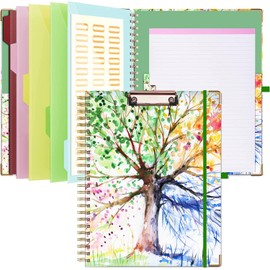 Lateefah Foldable Clipboard with Pen Loop, Storage for Letter Size with 5 File Folders and 12 Pockets, Nursing Clipboard with Label Stickers and Notepad for School, Office