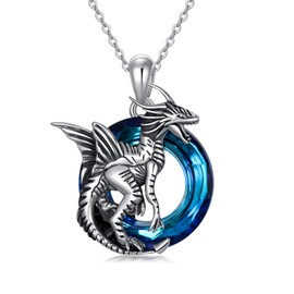 CEKAMA Crystals Phoenix/Crystals Dragon/Cross Sword Dragon Pendant Necklace 925 Sterling Silver with 24+2/18+2 Inch Stainless Steel Chain Jewelry Gifts for Men & Women(with Gift Box), Sterling Silver,