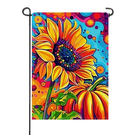 Artofy Fall Sunflower Pumpkin Small Decorative Garden Flag, Autumn Colorful Flower Oil Painting Yard Lawn Outside Decor, Thanksgiving Floral Burlap Outdoor Home Decoration Double Sided 12 x 18