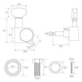 Banworks 6-In-Line Guitar Tuning Pegs 15:1 Ratio Sealed Guitar String Tuning Keys Machines with 45 Degree Fixing Tag for Strat ST Tele Electric Guitar Pack of 6 JT/JXQ-01 Golden