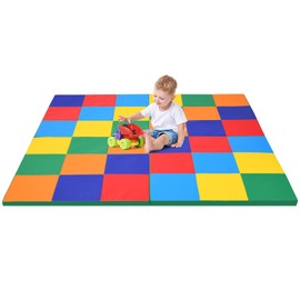 OLAKIDS Baby Foam Play Mat, Foldable 58'' x 58'' Toddler Collapsible Crawl Floor Mat, Waterproof Soft Thick Patchwork Play Mat for Kids Gym Nursery Playroom (Colourful)