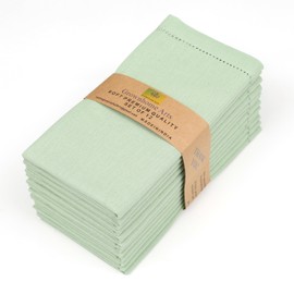 Linen Bidding Cloth Napkins 18x18 - Reusable Washable Fabric Dinner Napkins with Mitered Corners, Flax Cotton Blend, Long-Lasting Durability, Perfect for Everyday Use (Sage, Pack of 12)