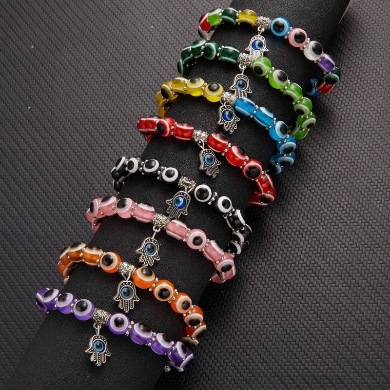 Lucky Evil Eye Bracelets Set Colorful Turkish Amulet Hamsa Evil
