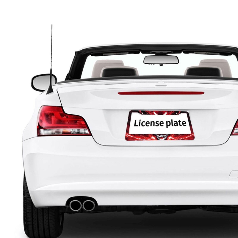 2PCS Anime License Plate Frame Red Lightning Black Cool License