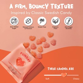 FUNDAY Sour Peach Hearts – 12 x 50g Bags – No Sugar Added – Gluten-Free Sour Candy with Natural Flavors & Prebiotic Fiber