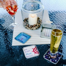 Pavilion Gift Company - We People - Livin The Life- Boat 4" (4 Piece) Coaster Set