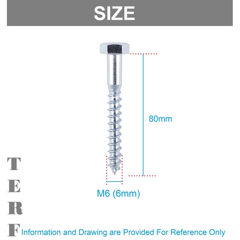 TERF® M6 X 80mm Coach Screws Hex Head M6 (6mm)
