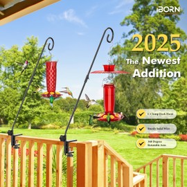 iBorn Deck Hook for Bird Feeder, Hummingbird Feeder Hanger for Deck Railing, Heavy Duty Deck Hanger for Outdoors Hanging, 360° Rotatable Arm, Solid Wire, 28 Inch, Pack of 1
