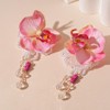 Large Orchid Earrings for Women,Pink Big Flower Floral Earrings Pearl